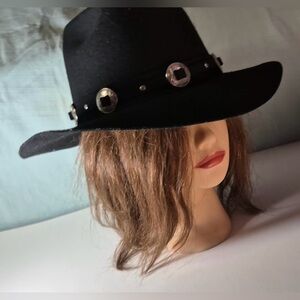 Men’s Vintage Black Wool Gambler Hat - Western Cowboy Style with Silver Studs